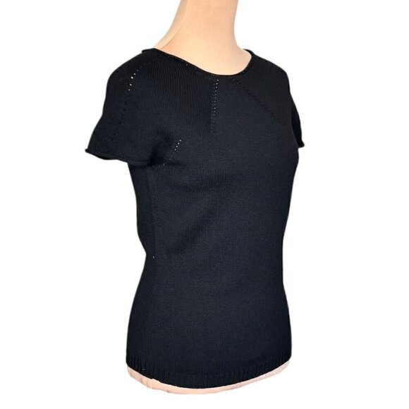 Burberry London Sweater Top Sz.M Black 100% Wool Knit Short Sleeve Basic Classic - Picture 2 of 11